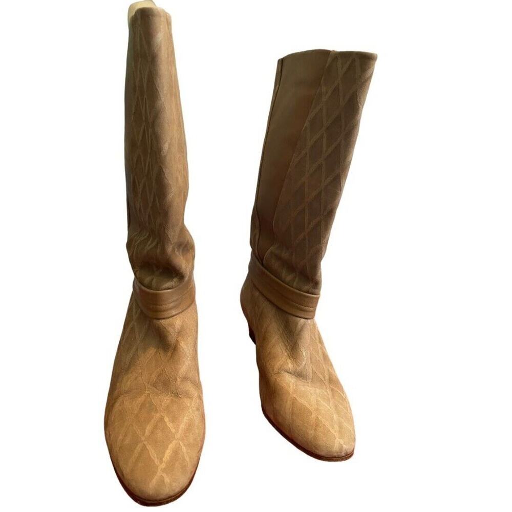 7.5 Cesare Piccini Tan Rustic Diamond Pattern Almond Toe Boots Leather